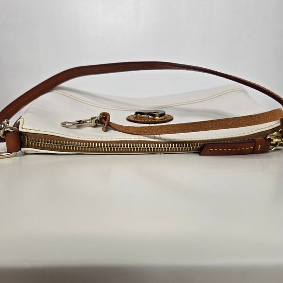 Dooney & Bourke Champ Pouchette White Leather Brown Strap Small Travel - Picture 3 of 10